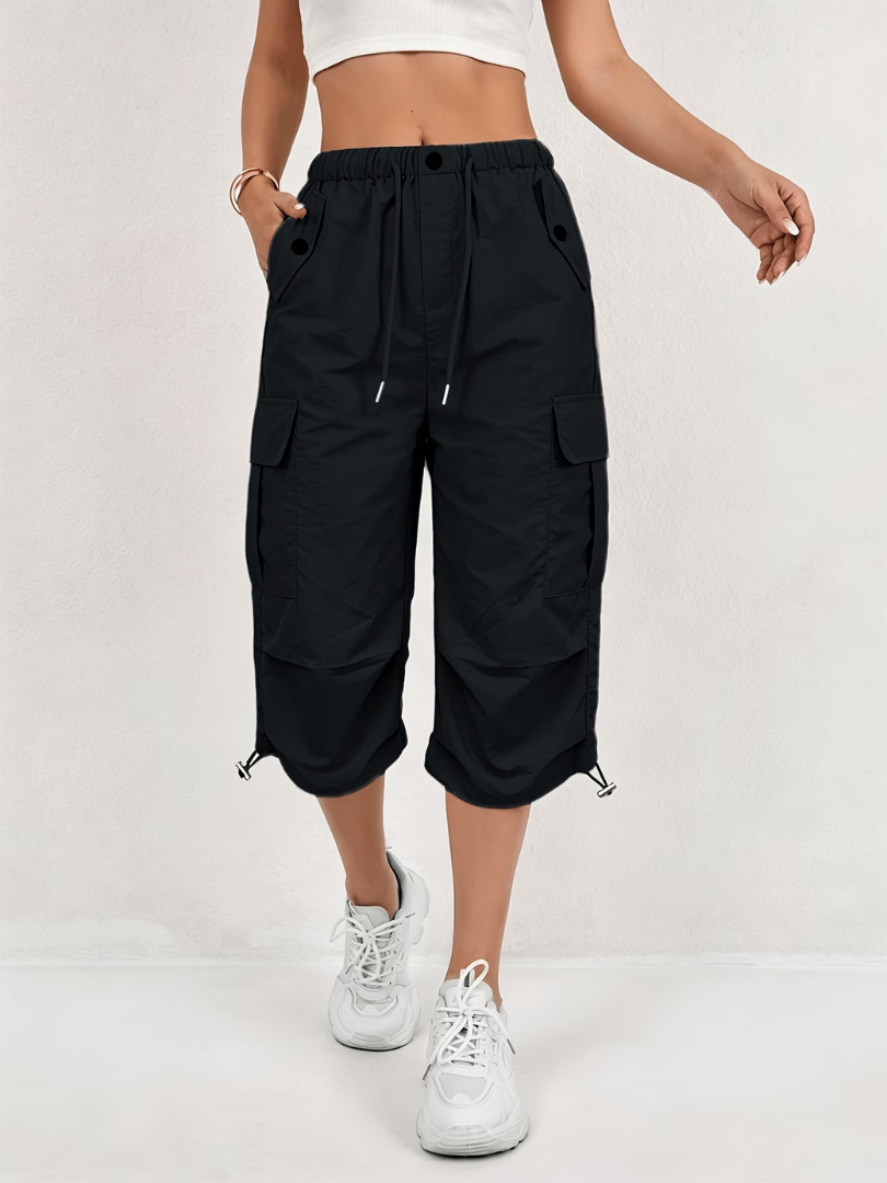 Women's Comfort Fit Cargo Capri Trousers Black