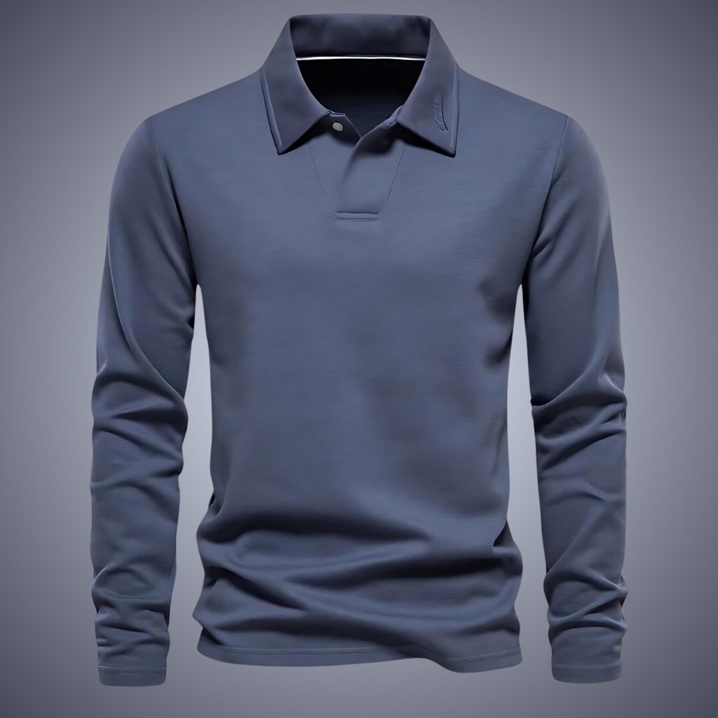 Men's Long Sleeve Polo Shirt - Classic Collar - Comfortable Regular Fit Blue