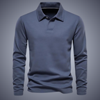 Men's Long Sleeve Polo Shirt - Classic Collar - Comfortable Regular Fit Blue
