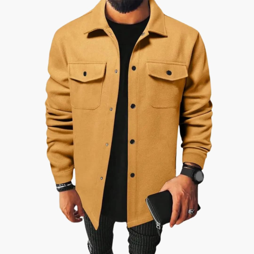 Men's Button Placket Shirt Jacket Brown