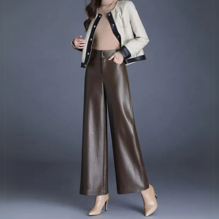 Stacia | Women's High Waist Faux Leather Trousers - Chic & Comfortable
