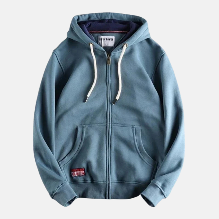 Men's Relaxed Fit Full Zip Hoodie with Drawstring Light Blue