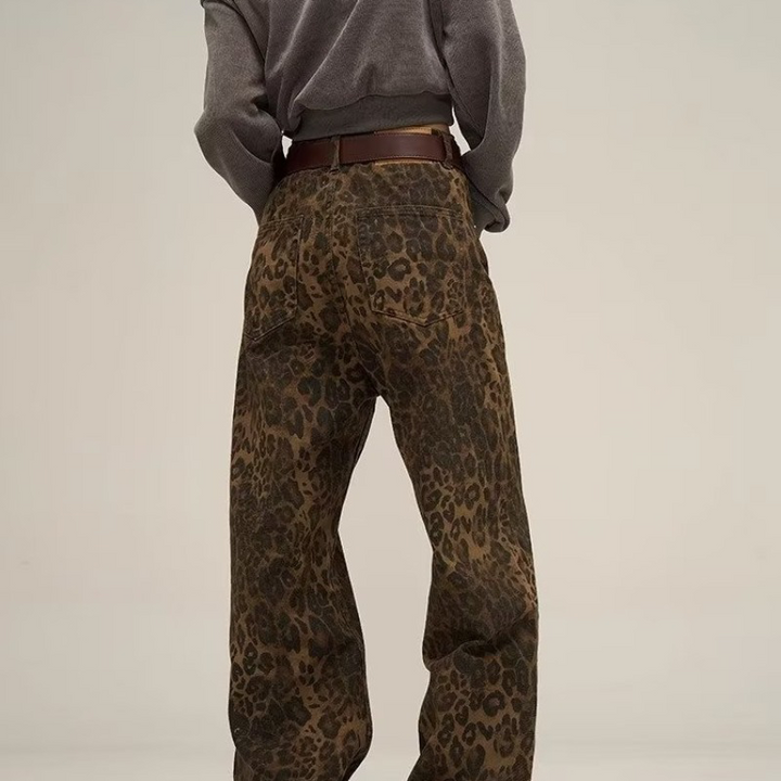 Melyna | Women's High Waist Wide Leg Leopard Print Jeans