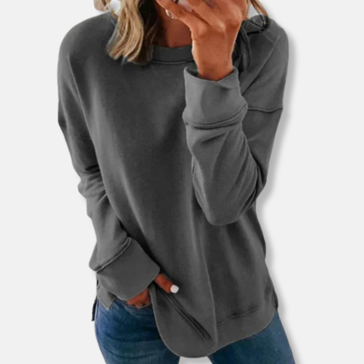 Women's Relaxed Fit Sweatshirt – Soft Cotton Blend – Casual Round Neck Dark Grey