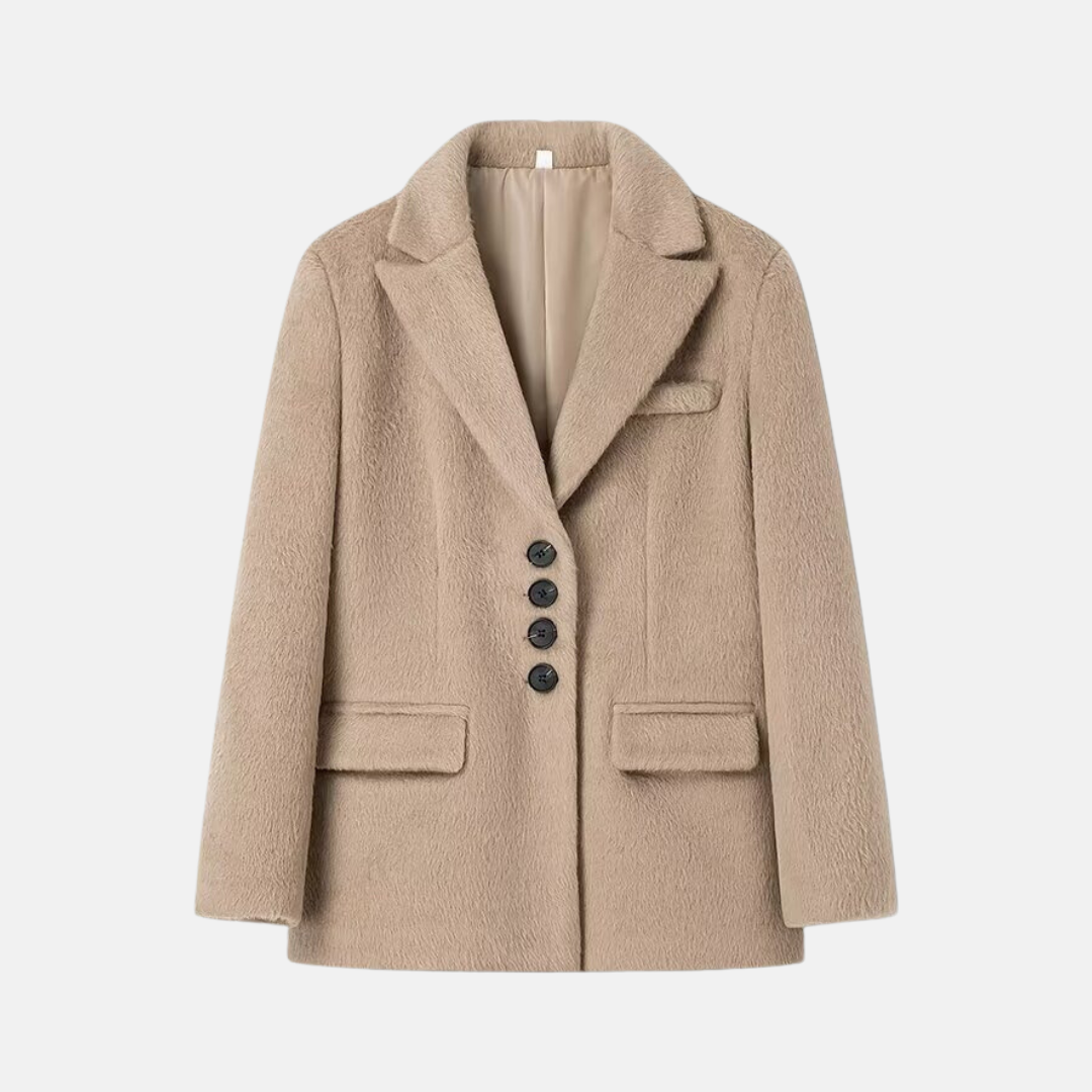 Women's Oversized Blazer – Plush Texture with Button Closure and Flap Pockets Camel