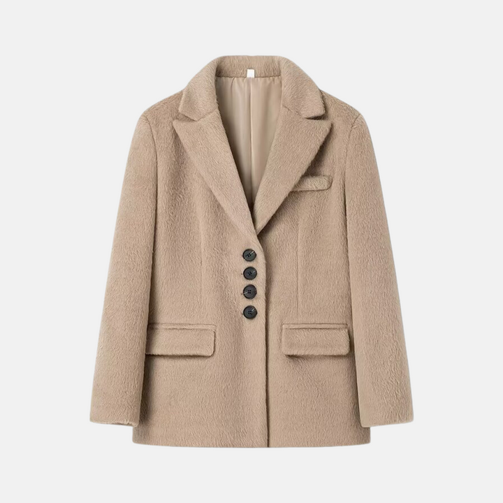 Women's Oversized Blazer – Plush Texture with Button Closure and Flap Pockets Camel