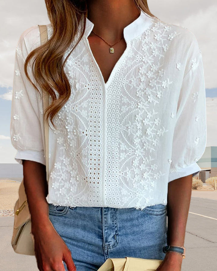 Women's V-Neck Puff Sleeve Blouse