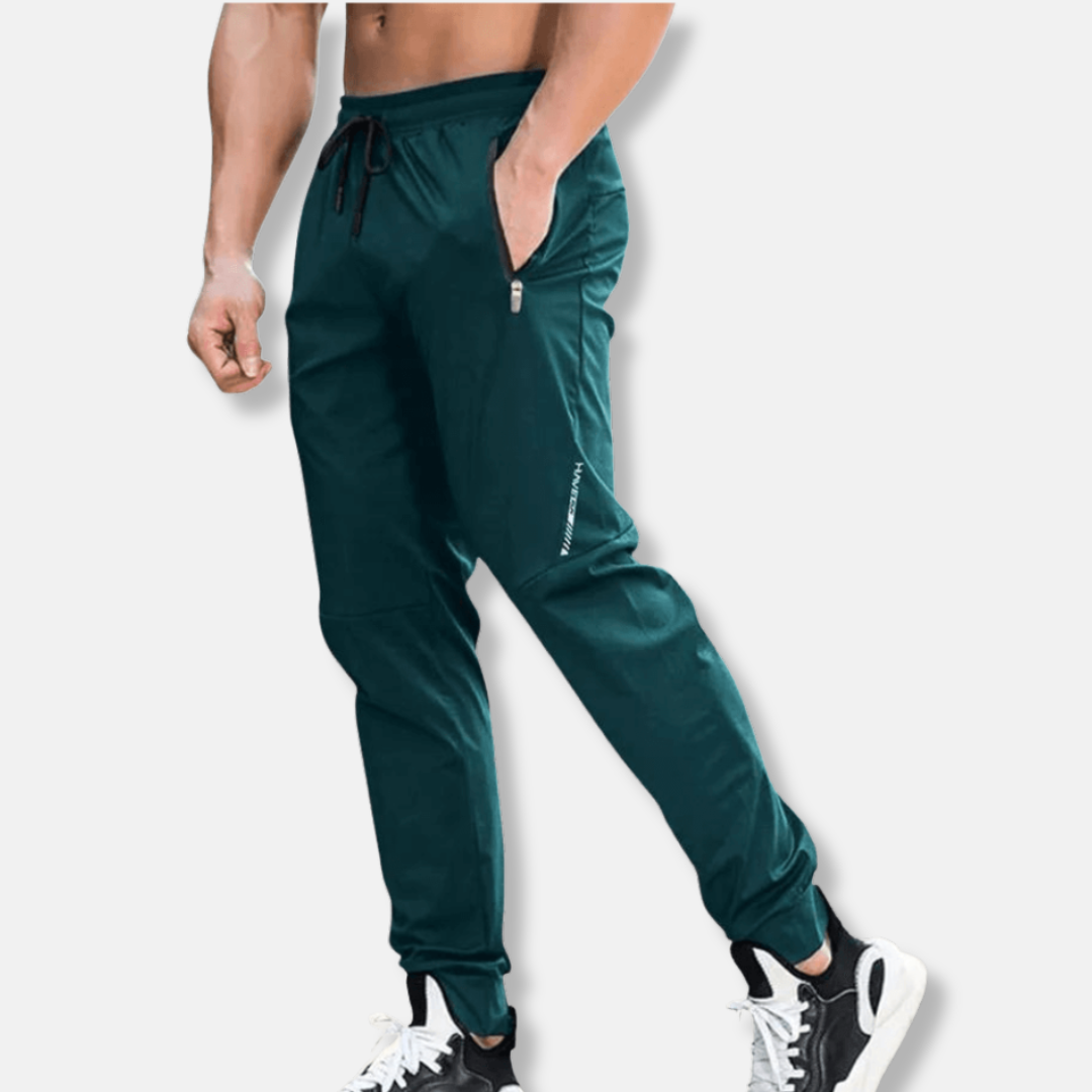Men's Slim Fit Jogging Pants – Tapered Leg – Lightweight with Zipper Pockets & Drawstring Dark Green