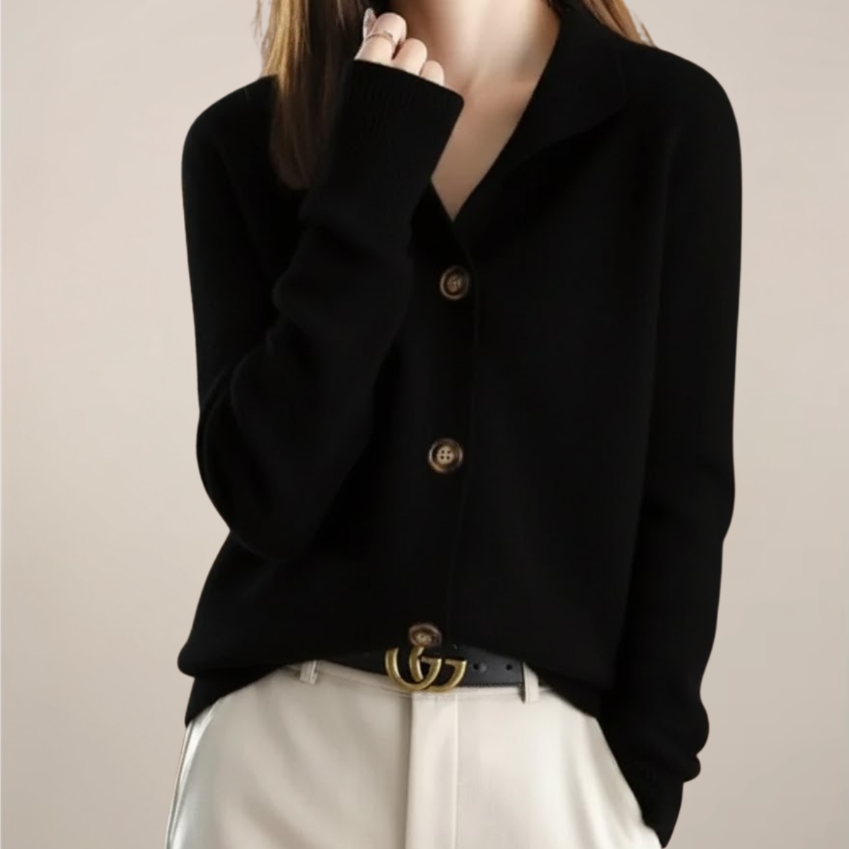 Women's Spring Collared Button Cardigan Black One size