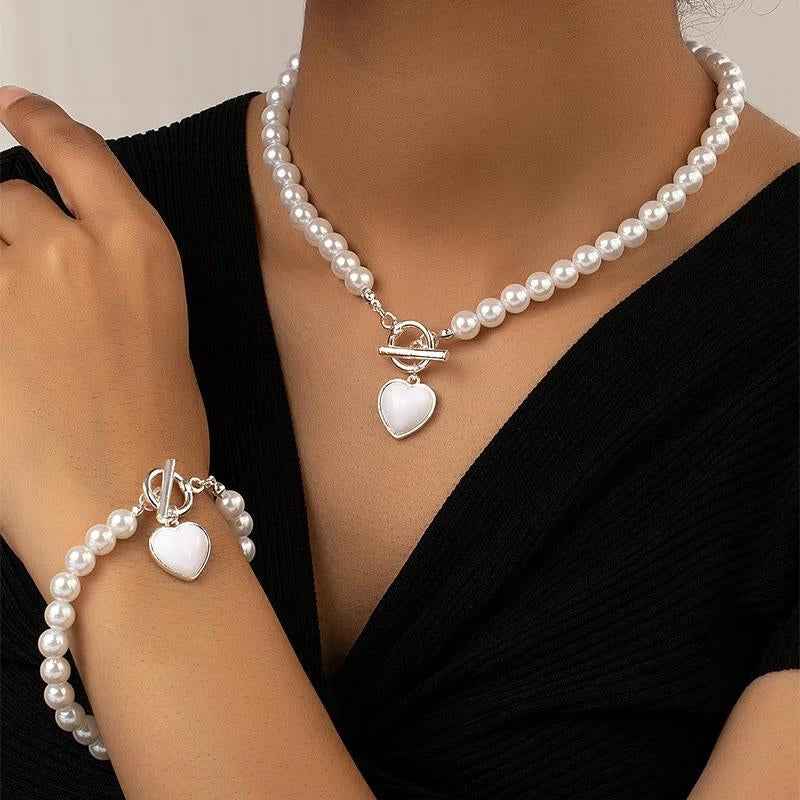Elegant Pearl Jewelry Set White