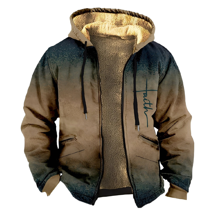 Men's Sherpa Lined Aztec Print Zip Hoodie Green