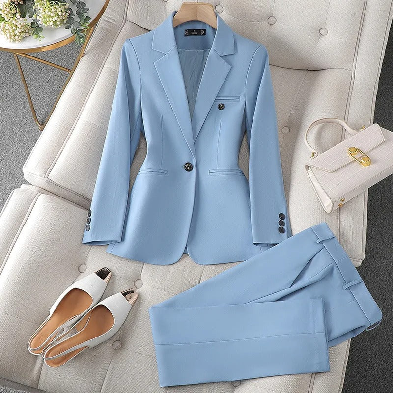 Women's Azure Notched Lapel Blazer Set Blue