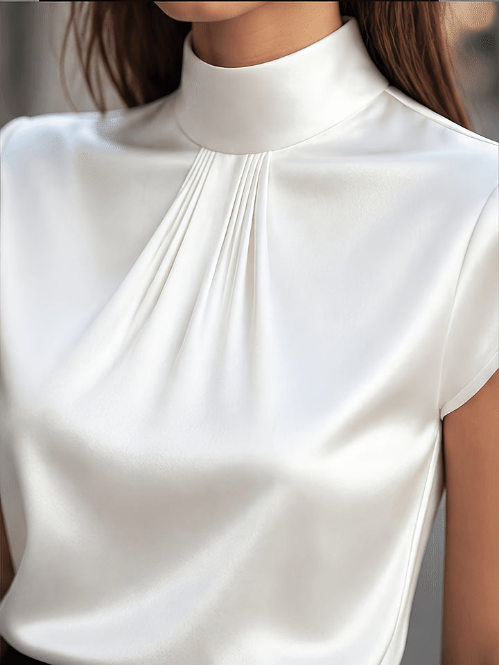 Women's Pleated Mock-Neck Blouse