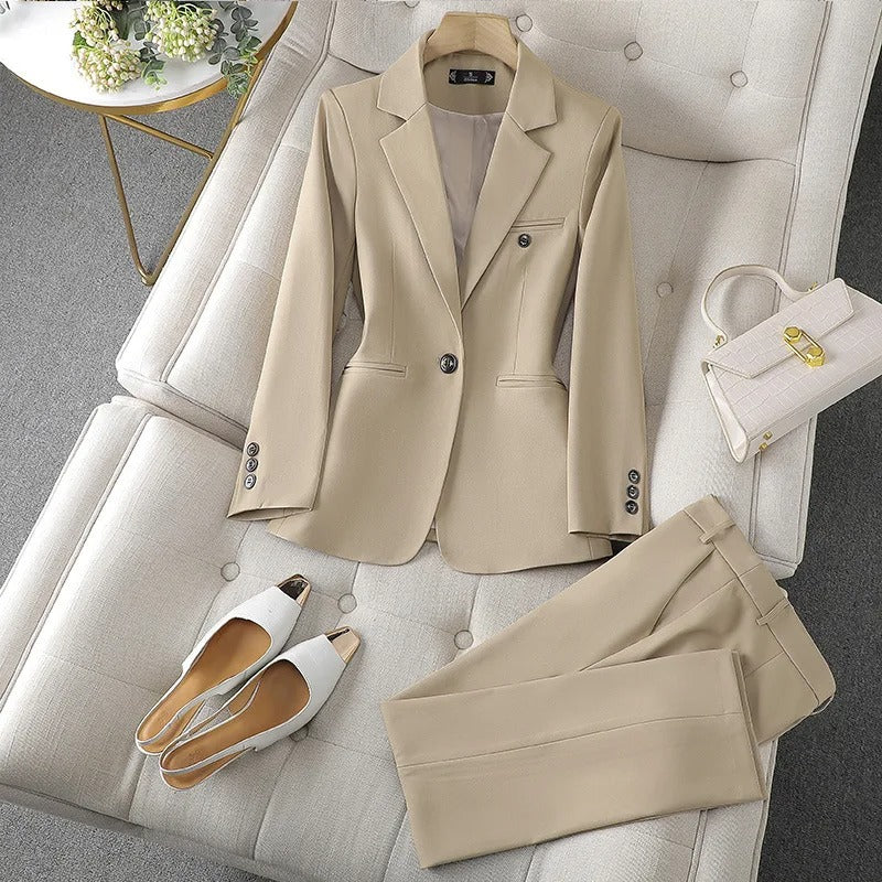 Women's Azure Notched Lapel Blazer Set Apricot