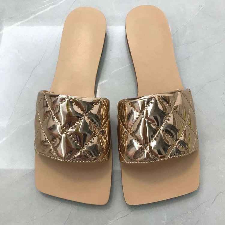 Summer new flat bottomed square head Sandal Gold
