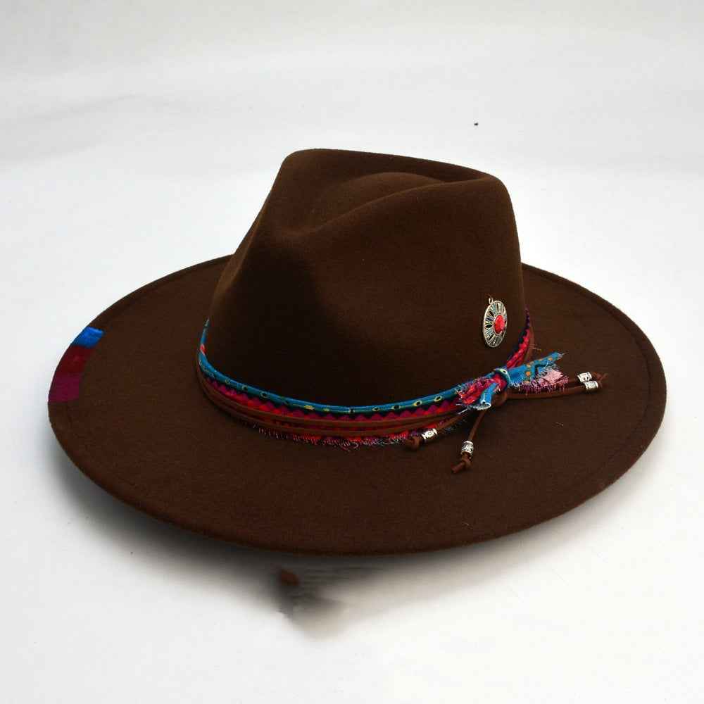Wool-like Autumn And Winter Felt Cap British Woolen Hat Pendant Dark Brown LorXL