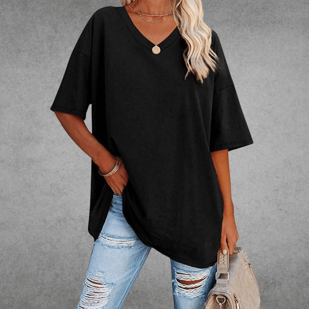 Nikita | Stylish Oversized V-Neck Shirt Black
