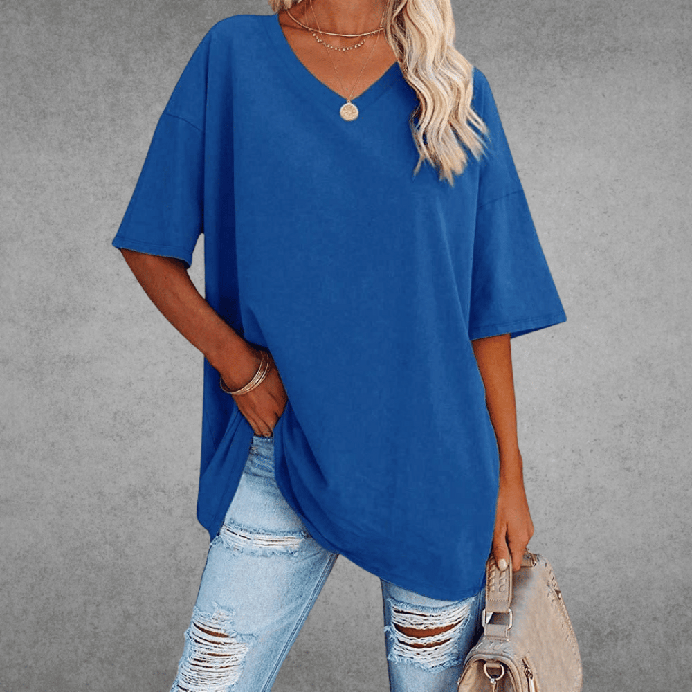 Nikita | Stylish Oversized V-Neck Shirt Blue