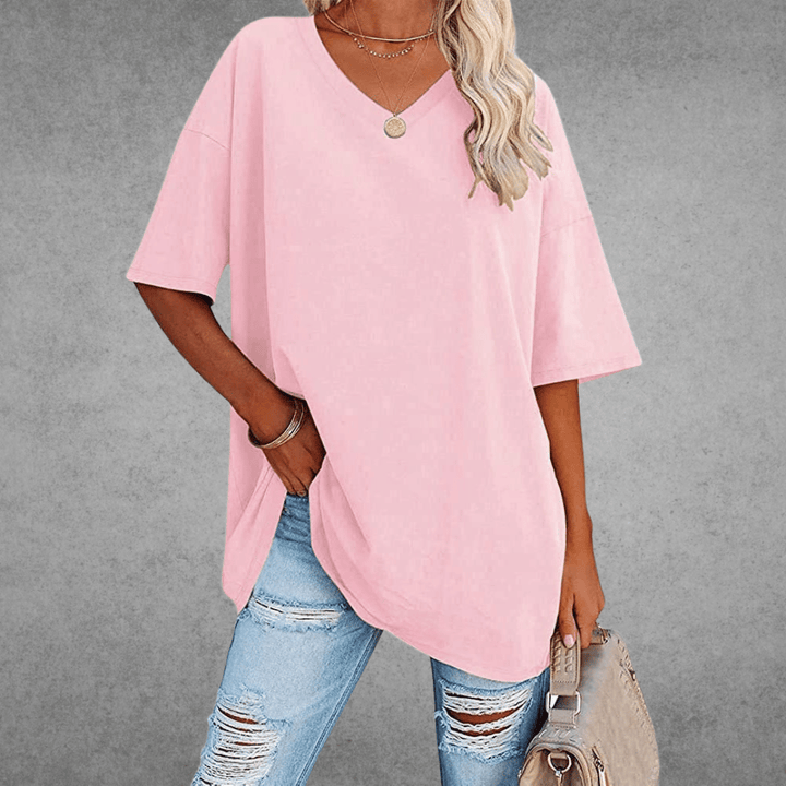 Nikita | Stylish Oversized V-Neck Shirt Pink