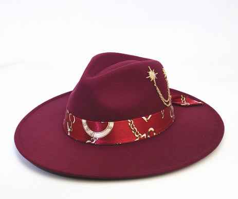Wool-like Autumn And Winter Felt Cap British Woolen Hat Scarf wine red LorXL