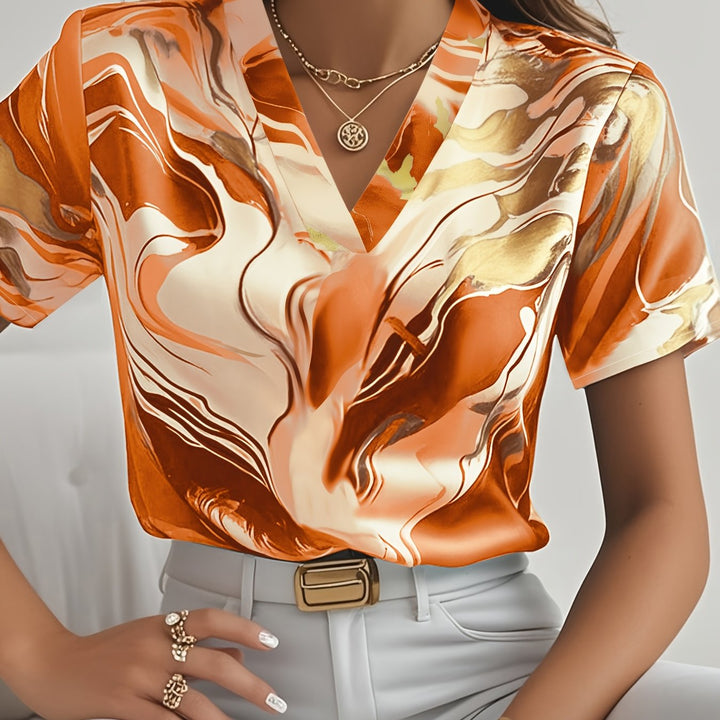 Women's Artful Swirl-Print Blouse Orange
