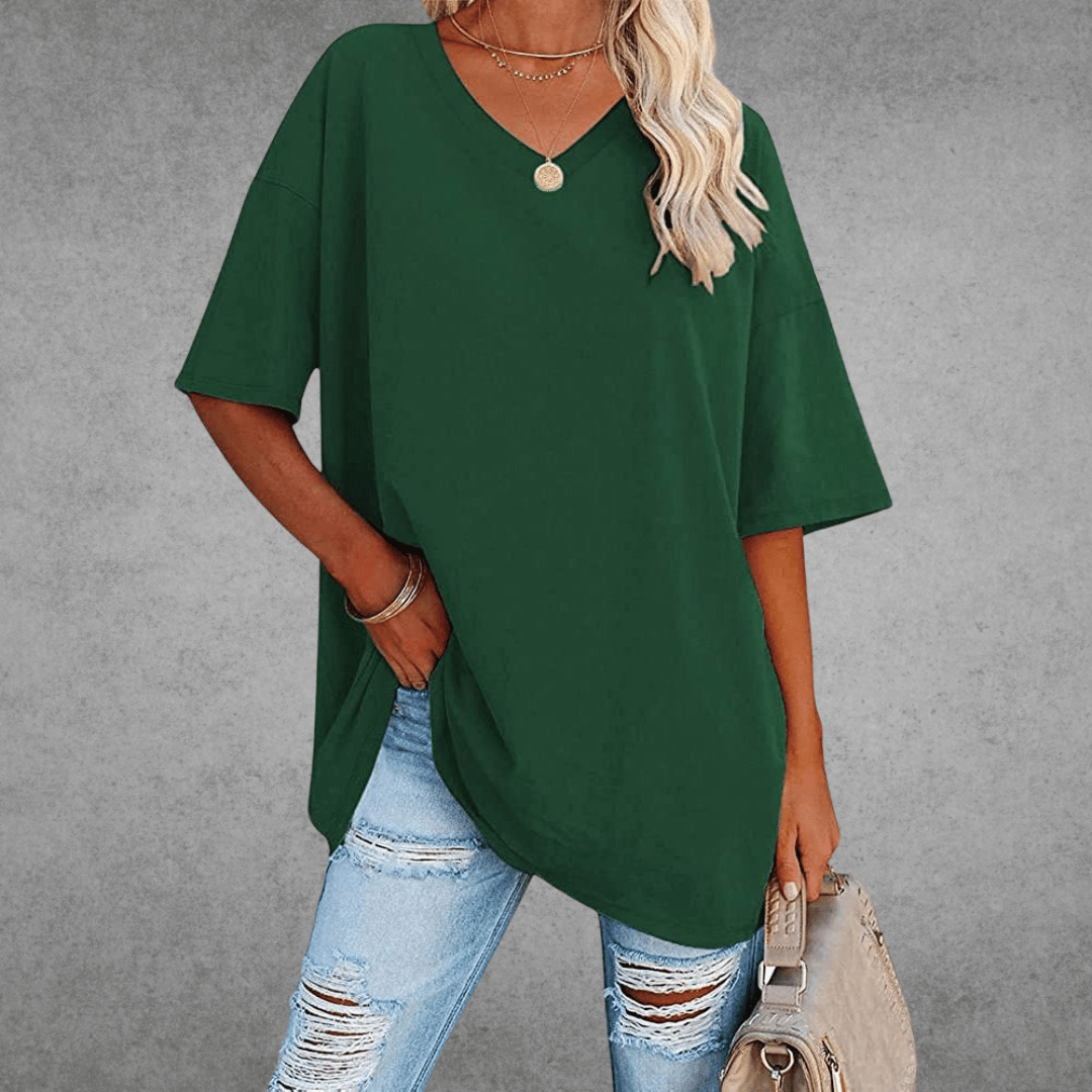 Nikita | Stylish Oversized V-Neck Shirt Dark Green