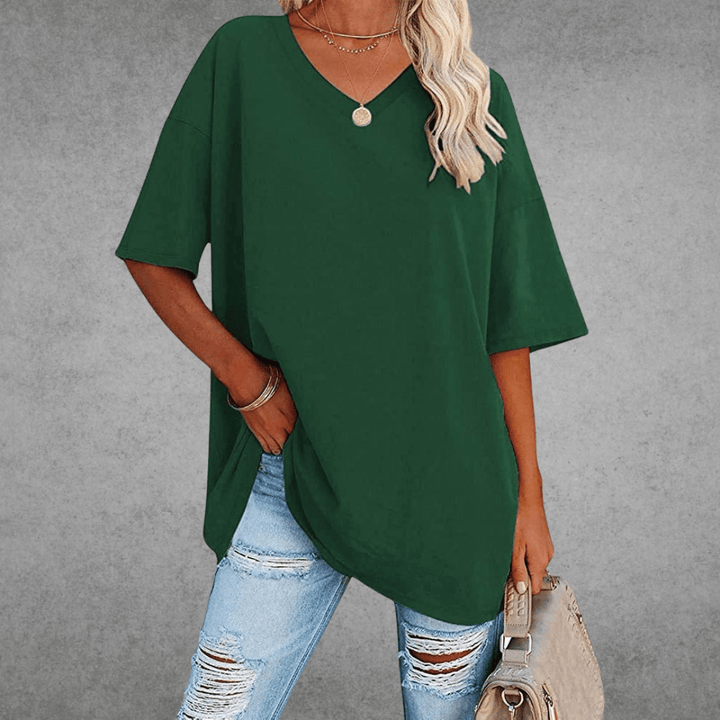Nikita | Stylish Oversized V-Neck Shirt Dark Green