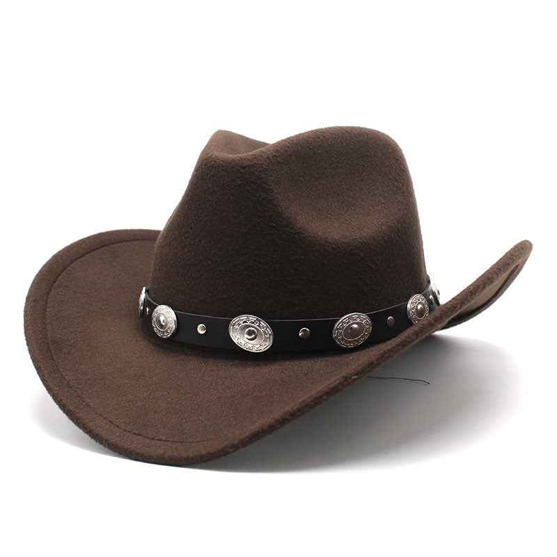 Minority Style Woolen Cowboy Hats for Couples - Stylish Western Fashion for Men & Women Brown M56to58cm