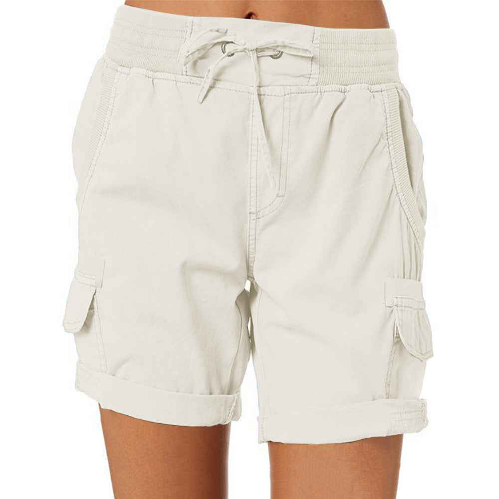 Women's Casual High-Waisted Utility Shorts White