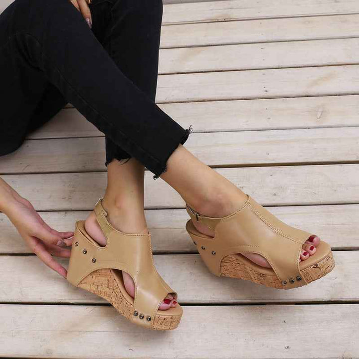 Roman Sandals Female Fish Mouth Thick Bottom Wedges Shoes Women Beige white