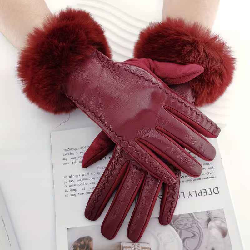 Luxurious Mink Fur Gloves for Ultimate Warmth Deep Wine Red