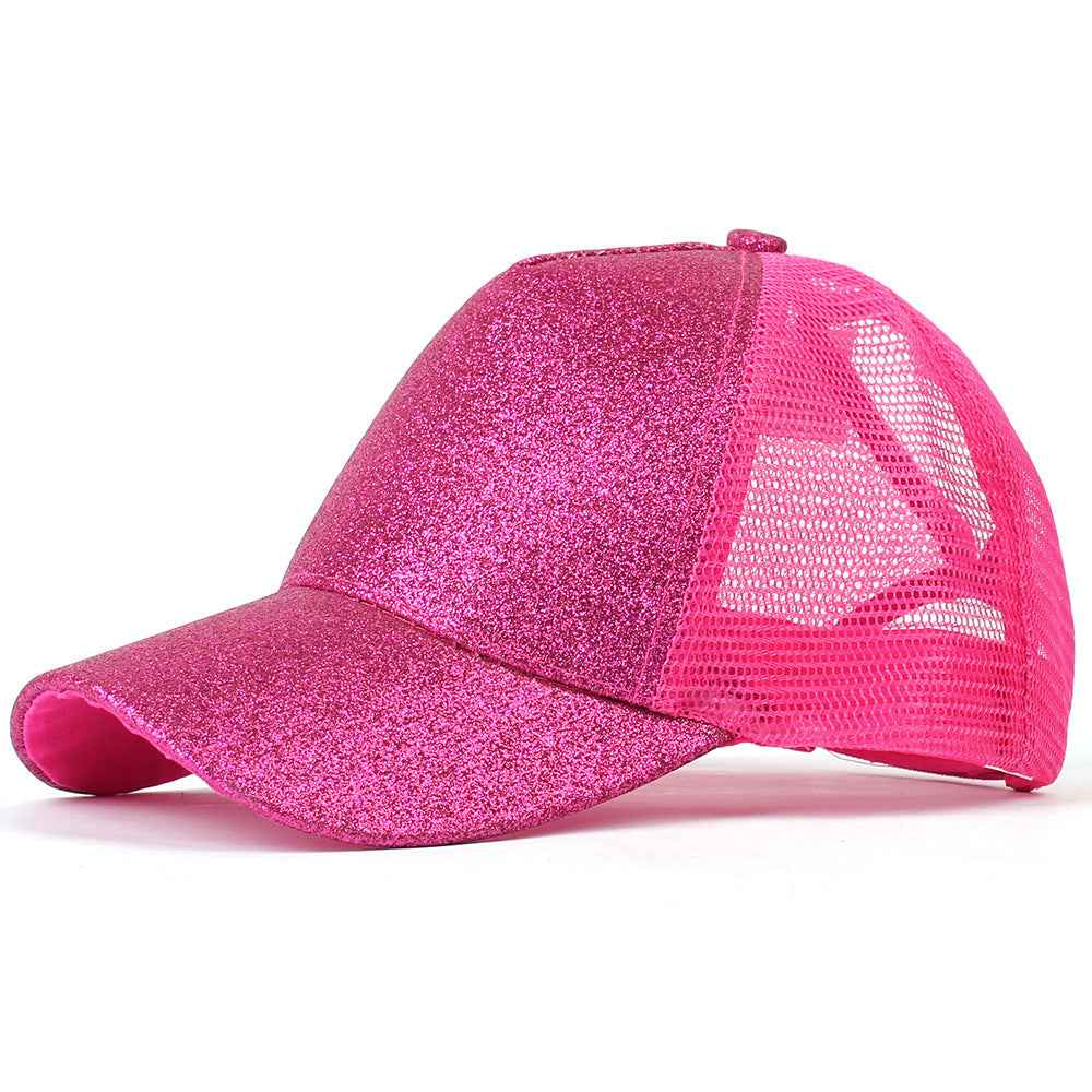 Baseball-Caps Ponytail Snapback Sequins Hip-Hop-Hat Rose Red