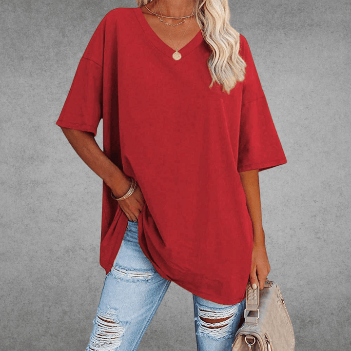 Nikita | Stylish Oversized V-Neck Shirt Red