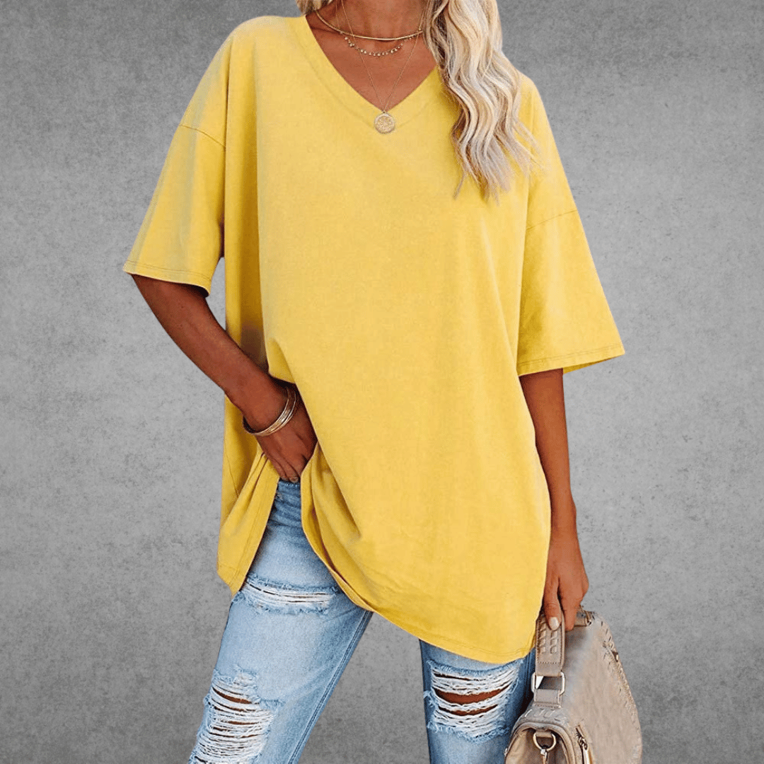 Nikita | Stylish Oversized V-Neck Shirt Yellow