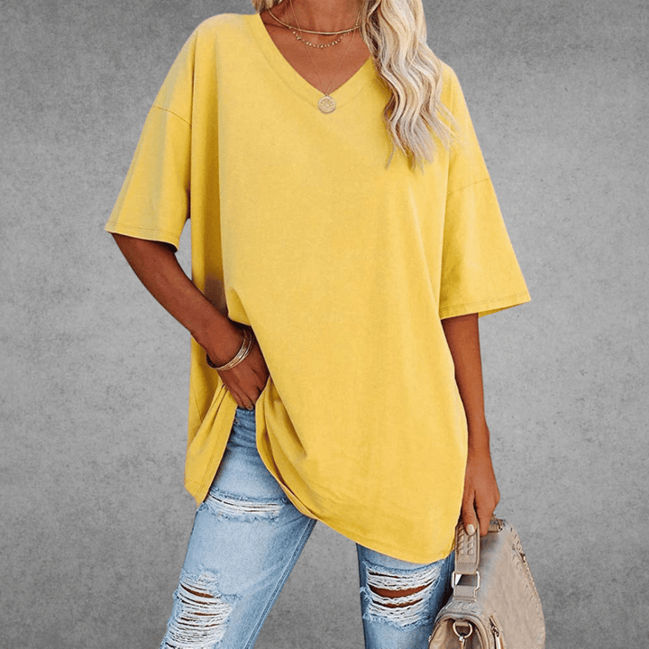 Nikita | Stylish Oversized V-Neck Shirt Yellow
