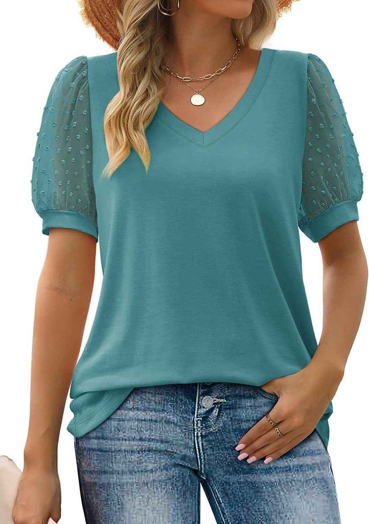 Janne | V-Neck Sleeve Belly Cover Top for Everyday Elegance Blue