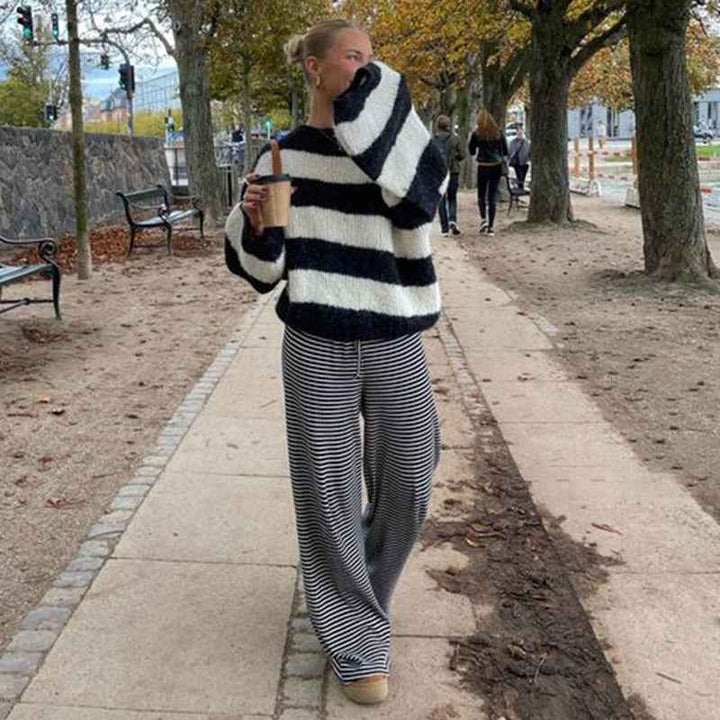 Women's Striped Lounge Pants Black