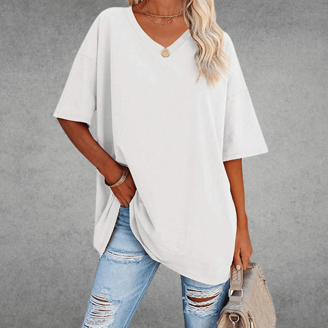 Nikita | Stylish Oversized V-Neck Shirt White
