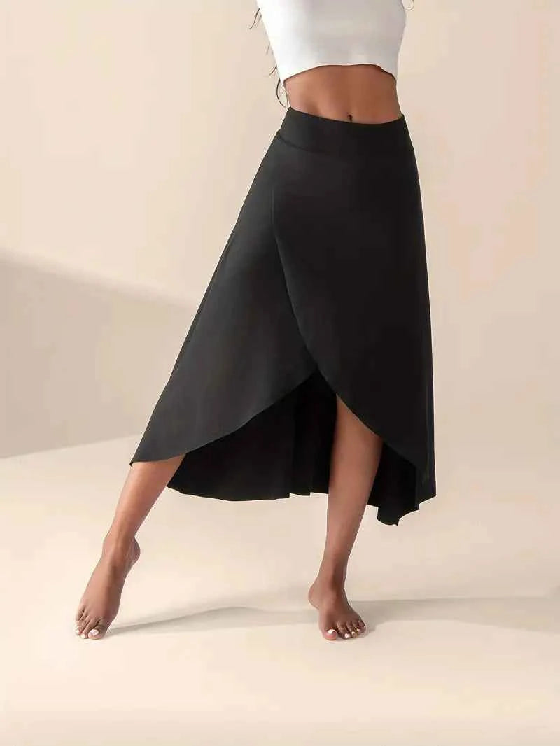 Women's High Waist Skirt with Split and Pockets Black