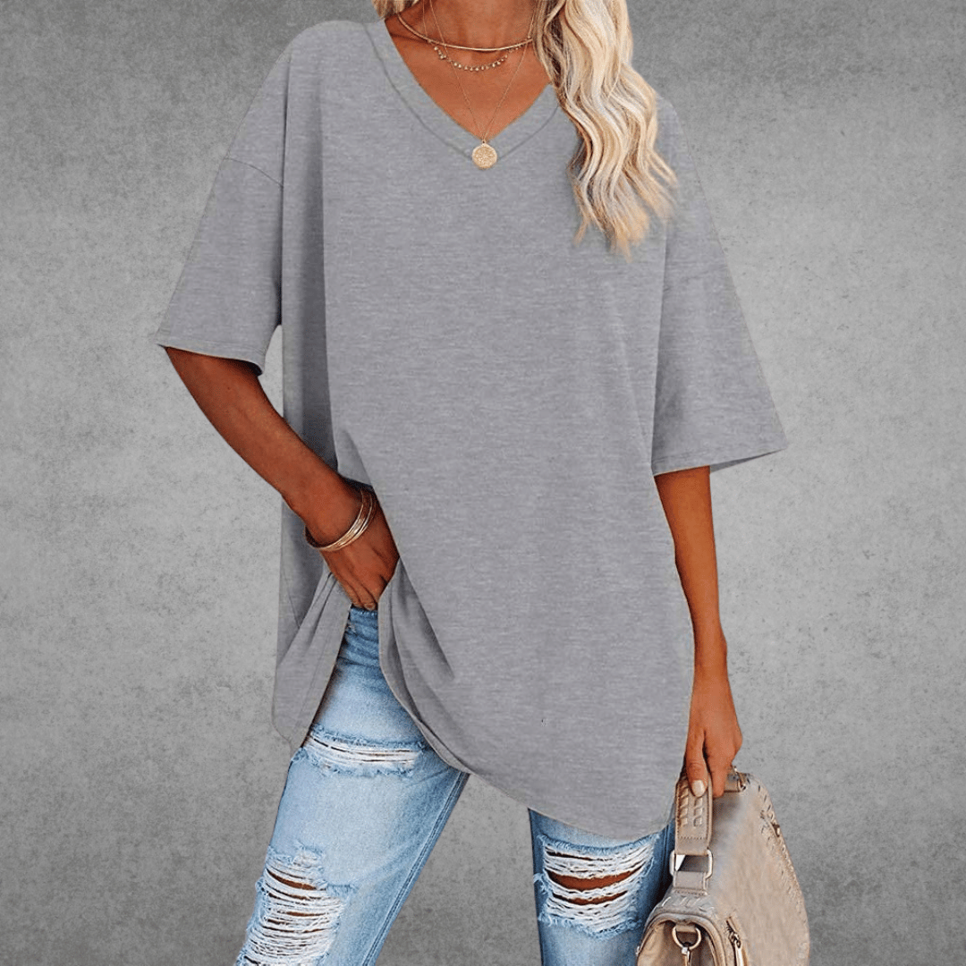 Nikita | Stylish Oversized V-Neck Shirt Light Gray