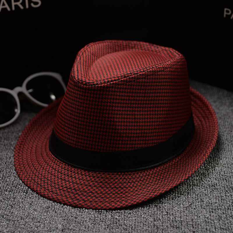 British Houndstooth Sun Hats for Men - Stylish European & American Outdoor Fashion Houndstooth Red 58cm