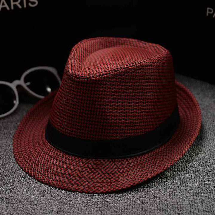 British Houndstooth Sun Hats for Men - Stylish European & American Outdoor Fashion Houndstooth Red 58cm