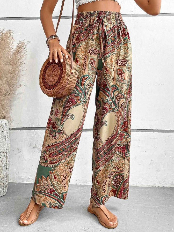 Women's Bohemian Wide-Legged Trousers with Slanted Pockets Beige