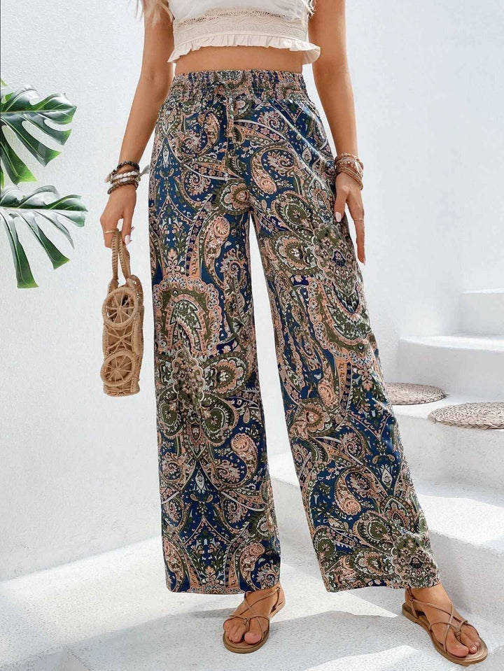 Women's Bohemian Wide-Legged Trousers with Slanted Pockets Dark Blue