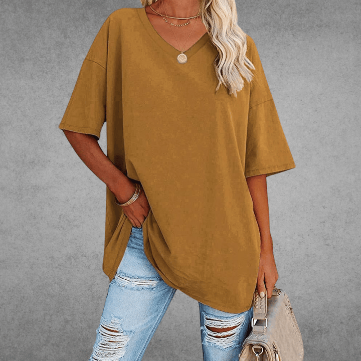 Nikita | Stylish Oversized V-Neck Shirt Brown