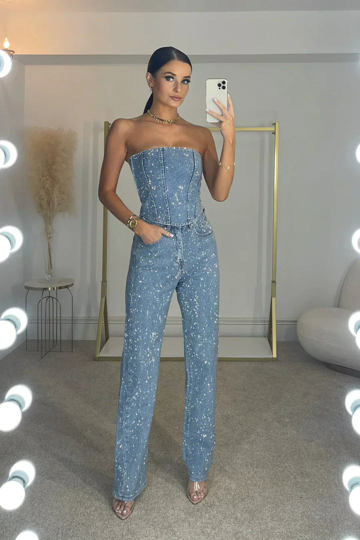 Cato | Women's Elegant Strapless Jumpsuit - Trendy Denim Style Denim