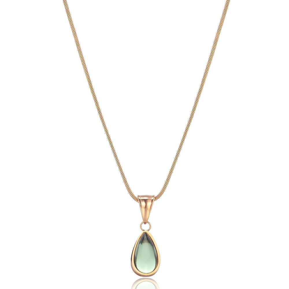 Yess | Women's Elegant Gold Necklace with Olive Stone