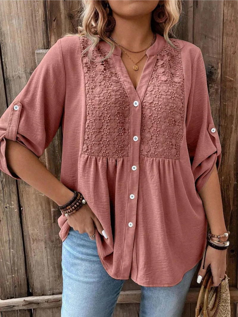 Women's Elegant Wide Sleeve V-Neck Blouse Red
