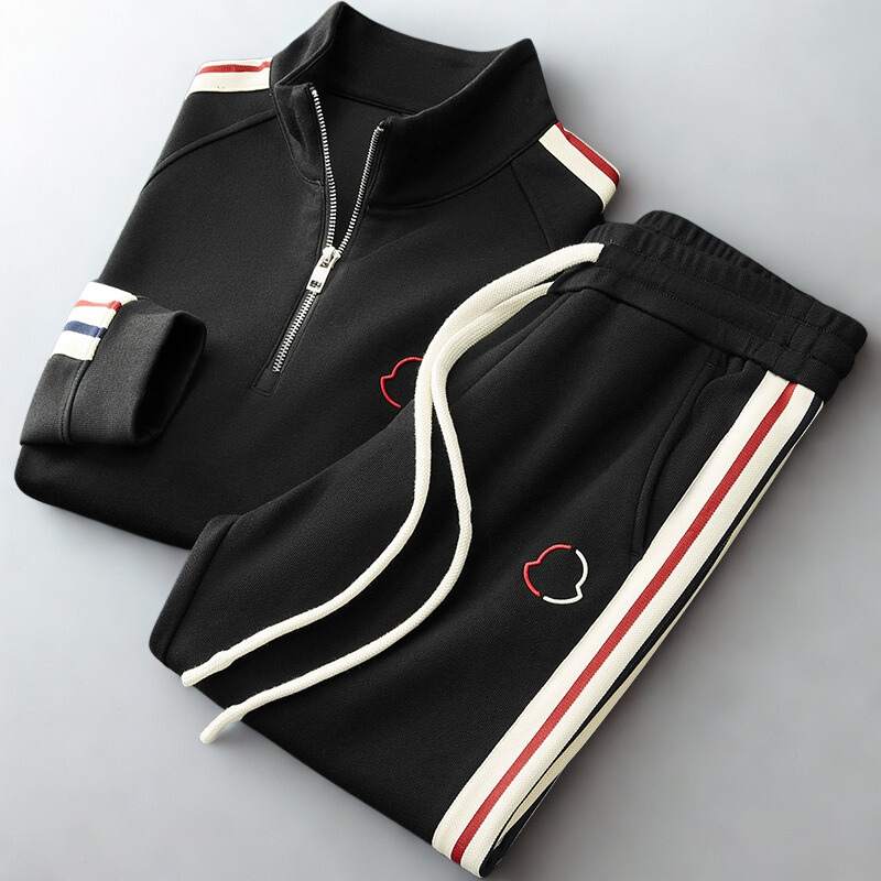 Trendy Quarter-Zip Tracksuit Set Deep Black