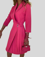 Women's Midi Dress - Pleated Skirt - Asymmetrical Design - Elegant Style Pink